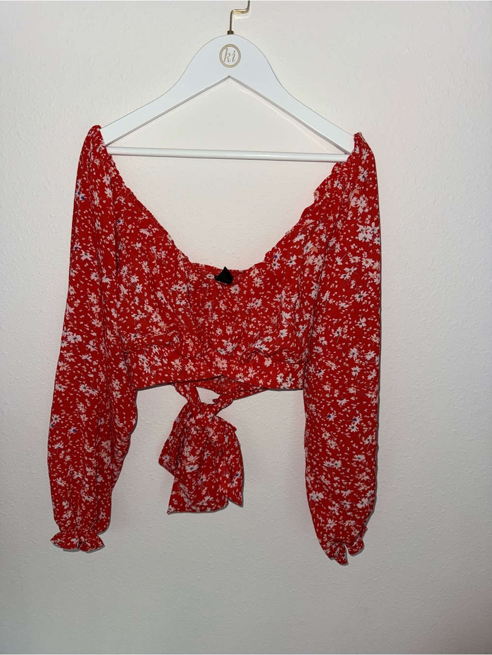 Red Floral Tie crop Top